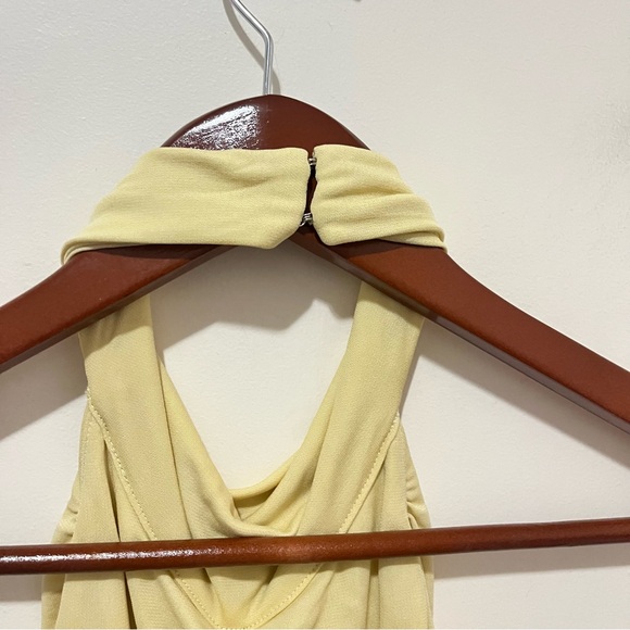 Paris Georgia Roxie Gathered Draped Halter Knit Maxi Dress Gown Butter Yellow M - Picture 13 of 16